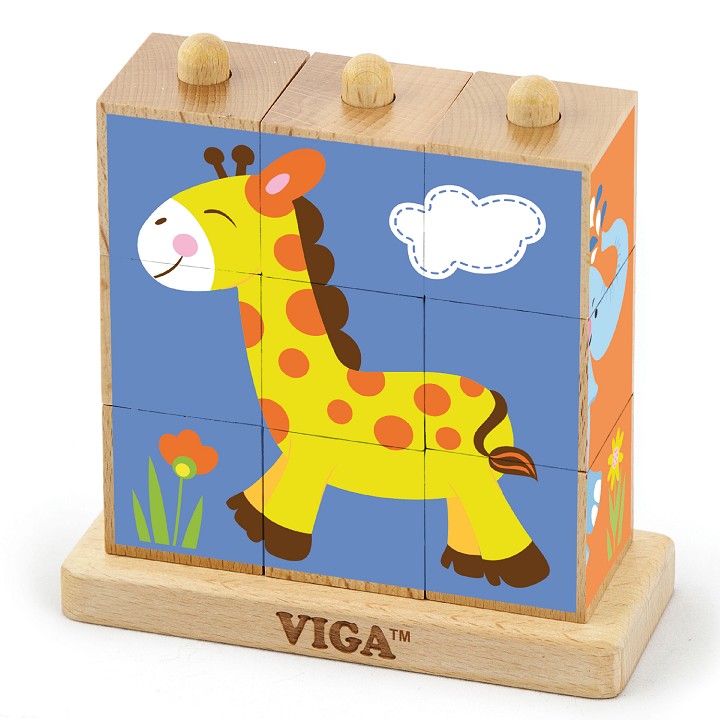 Viga Toys - Stacking Cube Puzzle - Wild Animals - 9 pieces
